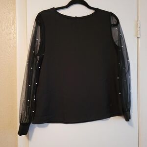 SHEIN Black Blouse with Sheer Sleeves